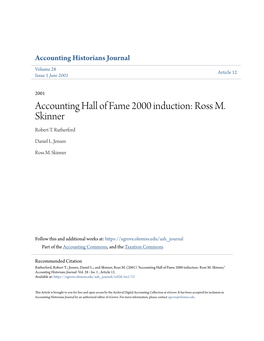 Accounting Hall of Fame 2000 Induction: Ross M. Skinner Robert T