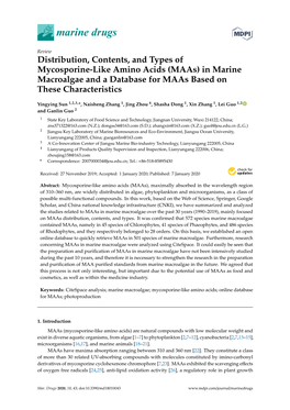 Distribution, Contents, and Types of Mycosporine-Like Amino Acids (Maas) in Marine Macroalgae and a Database for Maas Based on These Characteristics