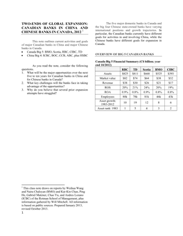 Two-Ends of Global Expansion: Canadian Banks in China and Chinese Banks in Canada, 2012