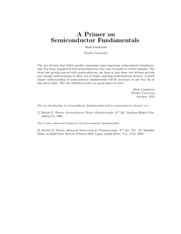 A Primer on Semiconductor Fundamentals Mark Lundstrom