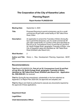 The Corporation of the City of Kawartha Lakes Planning Report