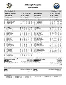 Pittsburgh Penguins Game Notes