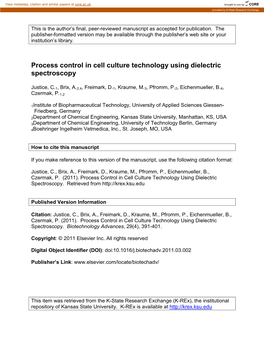 Process Control in Cell Culture Technology Using Dielectric Spectroscopy