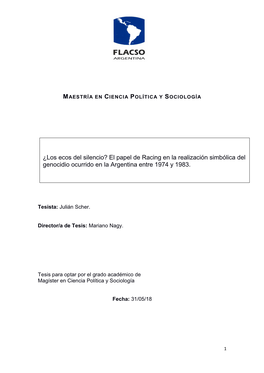 El Papel De Racing En La Realización Simbólica Del Genocidio Ocurrido En La Argentina Entre 1974 Y 1983