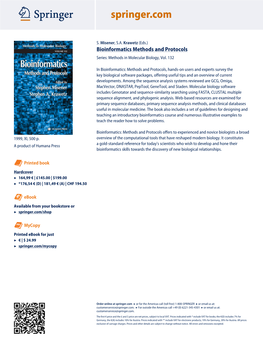 Bioinformatics Methods and Protocols Series: Methods in Molecular Biology, Vol