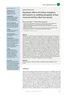 Phytotoxic Effects of Cerbera Manghas L. Leaf Extracts on Seedling Elongation of Four Monocot and Four Dicot Test Species