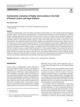 Scientometric Evaluation of Highly Cited Scientists in the Field of Forensic Science and Legal Medicine