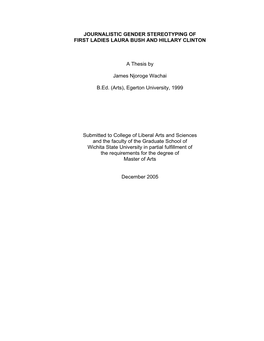 Journalistic Gender Stereotyping of First Ladies Laura Bush and Hillary Clinton