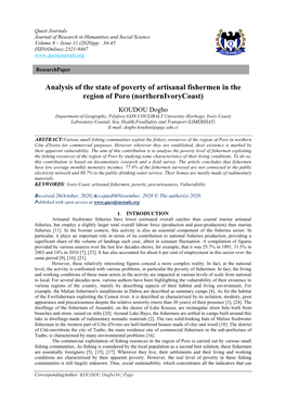 Analysis of the State of Poverty of Artisanal Fishermen in the Region of Poro (Northernivorycoast)