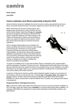 Camira Celebrates Jens Risom Partnership at Neocon 2019