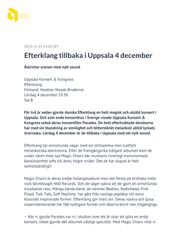 Efterklang Tillbaka I Uppsala 4 December