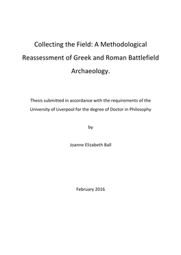 A Methodological Reassessment of Greek and Roman Battlefield Archaeology