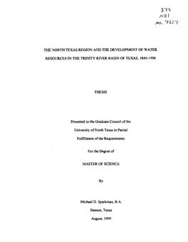 The North Texas Region and the Development of Water Resources