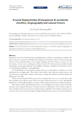 Coastal Staphylinidae (Coleoptera): a Worldwide Checklist, Biogeography and Natural History