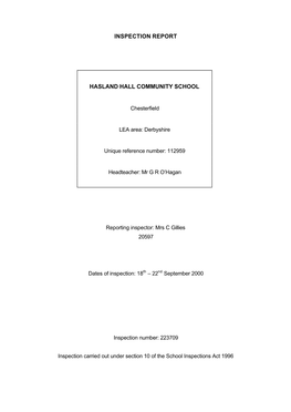 Inspection Report Hasland Hall Community School