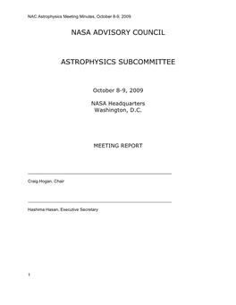 Nasa Advisory Council Astrophysics Subcommittee