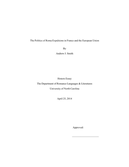 The Politics of Roma Expulsions in France and the European Union By