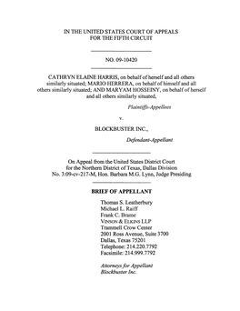 IN the UNITED STATES COURT of APPEALS for the FIFTH CIRCUIT NO. 09-10420 CATHRYN ELAINE HARRIS, on Behalf of Herself and All