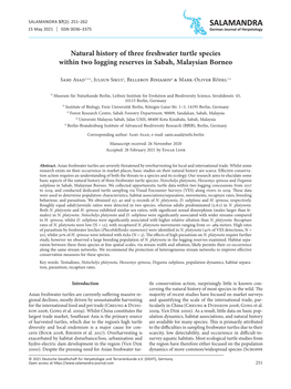 Natural History of Three Freshwater Turtle Species Within Two Logging Reserves in Sabah, Malaysian Borneo