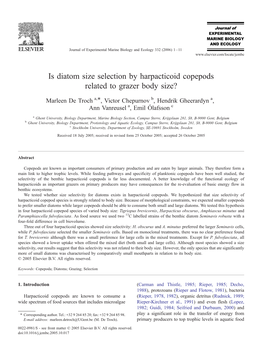 Is Diatom Size Selection by Harpacticoid Copepods Related to Grazer Body Size?