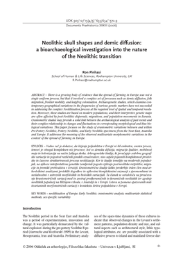 Neolithic Skull Shapes and Demic Diffusion> a Bioarchaeological