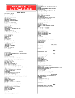 New Comics & TP's for the Week of 4/20/16