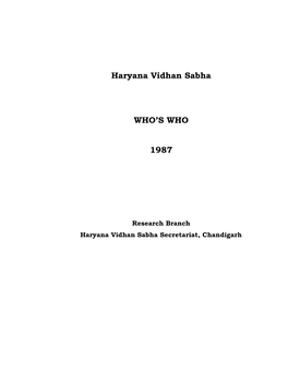 Haryana Vidhan Sabha WHO's WHO 1987