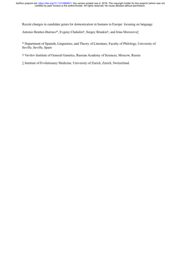 Recent Changes in Candidate Genes for Domestication in Humans in Europe: Focusing on Language