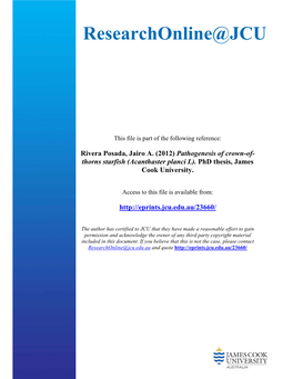 Pathogenesis of Crown-Of-Thorns Starfish (Acanthaster Planci L)