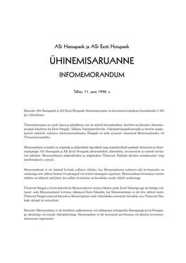 Ühinemisaruanne Infomemorandum