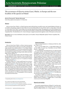 The Occurrence of Glyceria Striata (Lam.) Hitchc. in Europe and the New Localities of the Species in Poland