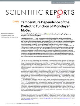 Temperature Dependence of the Dielectric Function of Monolayer Mose2