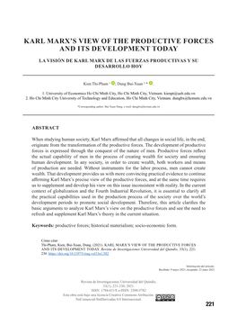 Karl Marx's View of the Productive Forces and Its