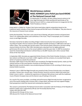 World-Famous Violinist NIGEL KENNEDY Joins Polish Jazz Band