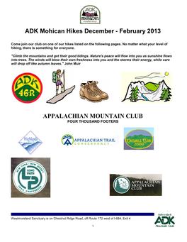 ADK Mohican Hikes December - February 2013