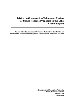 Advice on Conservation Values and Review of Nature Reserve Proposals in the Lake Cronin Region