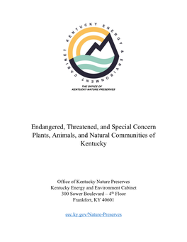 Endangered, Threatened, and Special Concern Plants, Animals, and Natural Communities of Kentucky