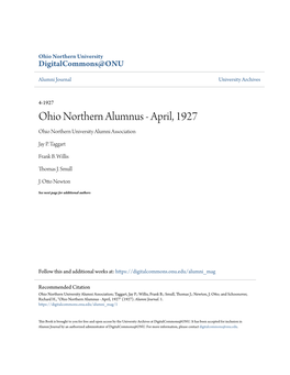 Ohio Northern Alumnus - April, 1927 Ohio Northern University Alumni Association