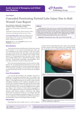 Concealed Penetrating Parietal Lobe Injury Due to Stab Wound: Case Report