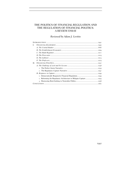 The Politics of Financial Regulation and the Regulation of Financial Politics: a Review Essay