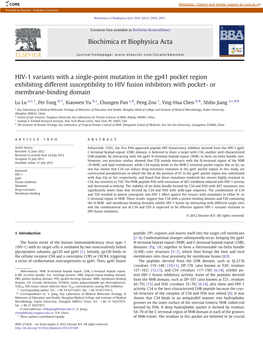 HIV-1 Variants with a Single-Point Mutation in the Gp41 Pocket