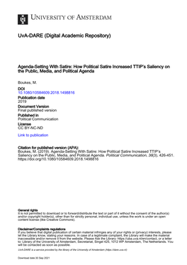 Agenda-Setting with Satire: How Political Satire Increased TTIP’S Saliency on the Public, Media, and Political Agenda