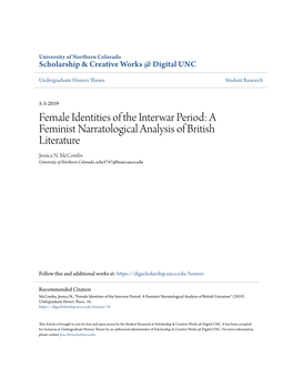 Female Identities of the Interwar Period: a Feminist Narratological Analysis of British Literature Jessica N