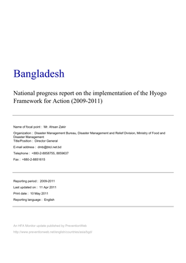 Bangladesh: National Progress Report on the Implementation Of