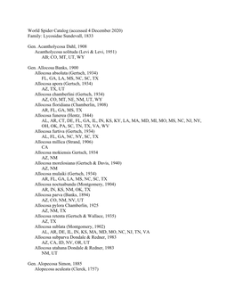 World Spider Catalog (Accessed 4 December 2020) Family: Lycosidae Sundevall, 1833