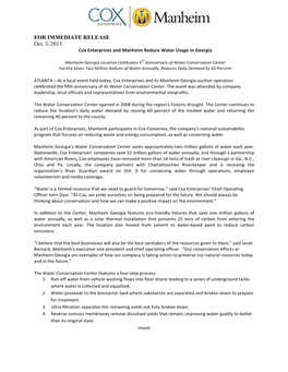 FOR IMMEDIATE RELEASE Oct. 3, 2013 Cox Enterprises and Manheim Reduce Water Usage in Georgia