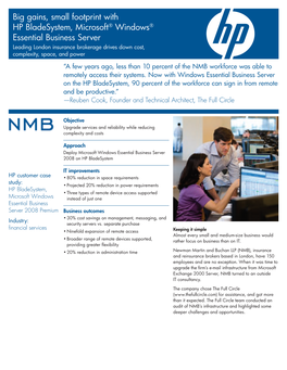 Big Gains, Small Footprint for NMB with HP Bladesystem, Microsoft