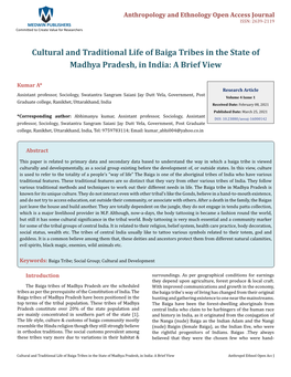 Cultural and Traditional Life of Baiga Tribes in the State of Madhya Pradesh, in India: a Brief View