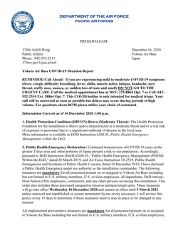 DEPARTMENT of the AIR FORCE PRESS RELEASE 374Th Airlift Wing