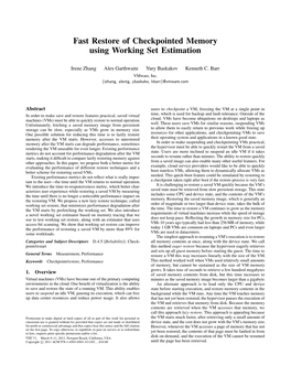 Fast Restore of Checkpointed Memory Using Working Set Estimation